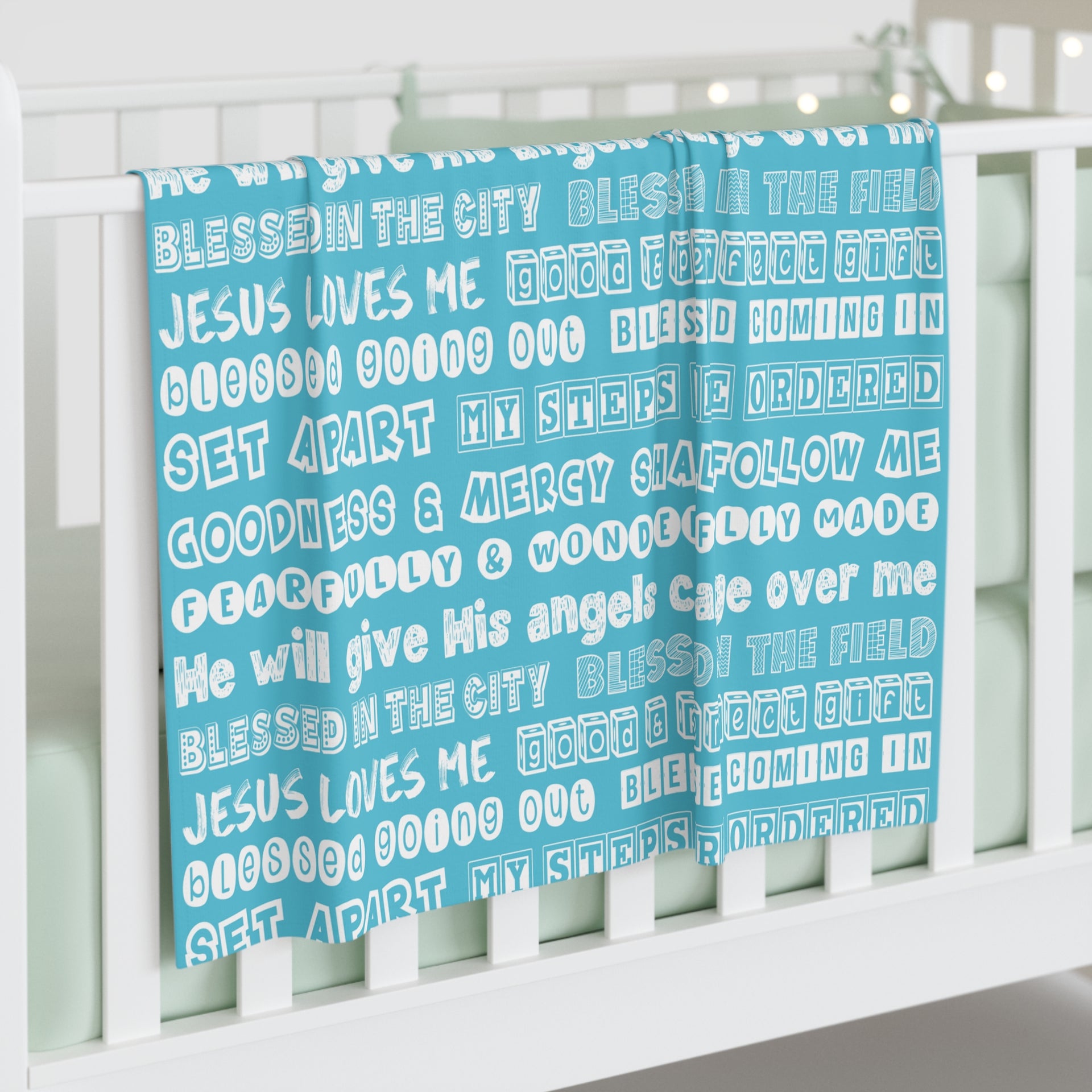 Team Jesus 365 -  Baby Swaddle Blanket (White Letters on Blue Background)