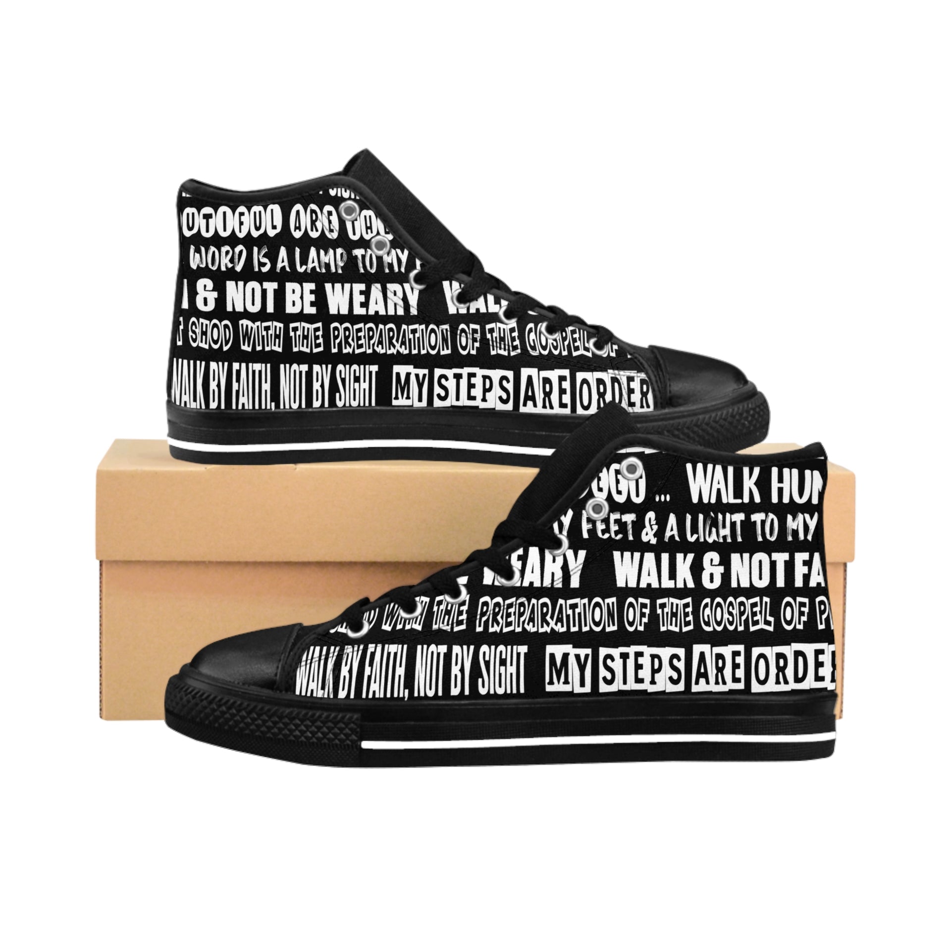 "Walk by Faith" - Women's Classic Sneakers (All Black)