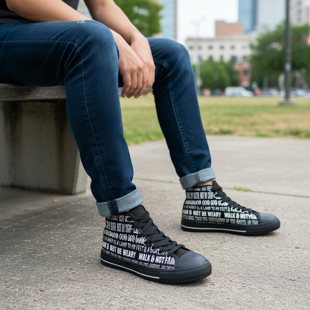 "Walk by Faith" - Men's Classic Sneakers (All Black)