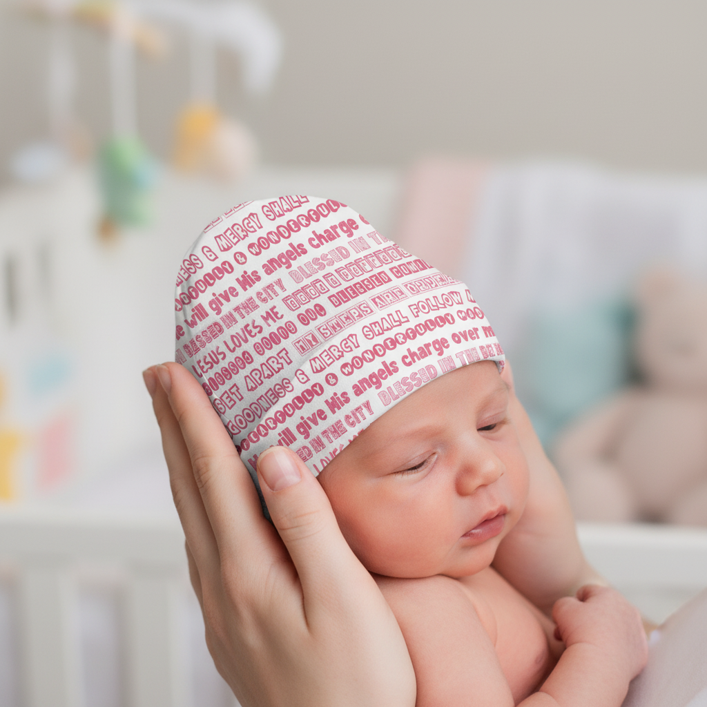 Team Jesus 365 -  Baby Beanie (Pink Letters on White Background)