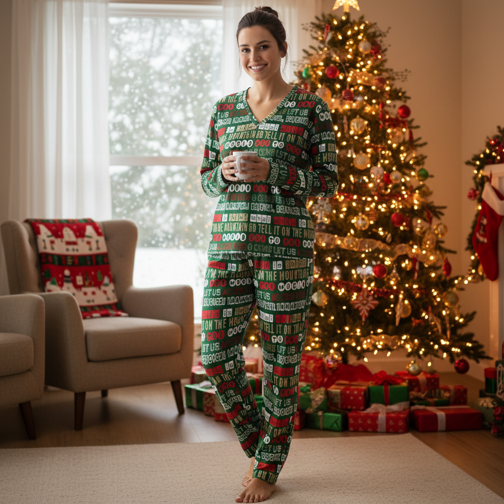 Team Jesus 365 - Christmas Long Sleeve V-neck Shirt for Women - (Holly Green)