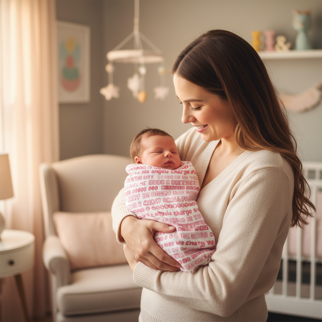 Team Jesus 365 - Baby Swaddle Blanket (Pink Letters on White Background)