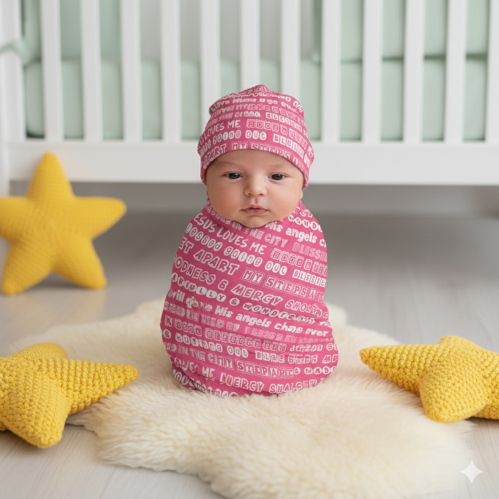 Team Jesus 365 - Baby Beanie (White Letters on Pink Background)