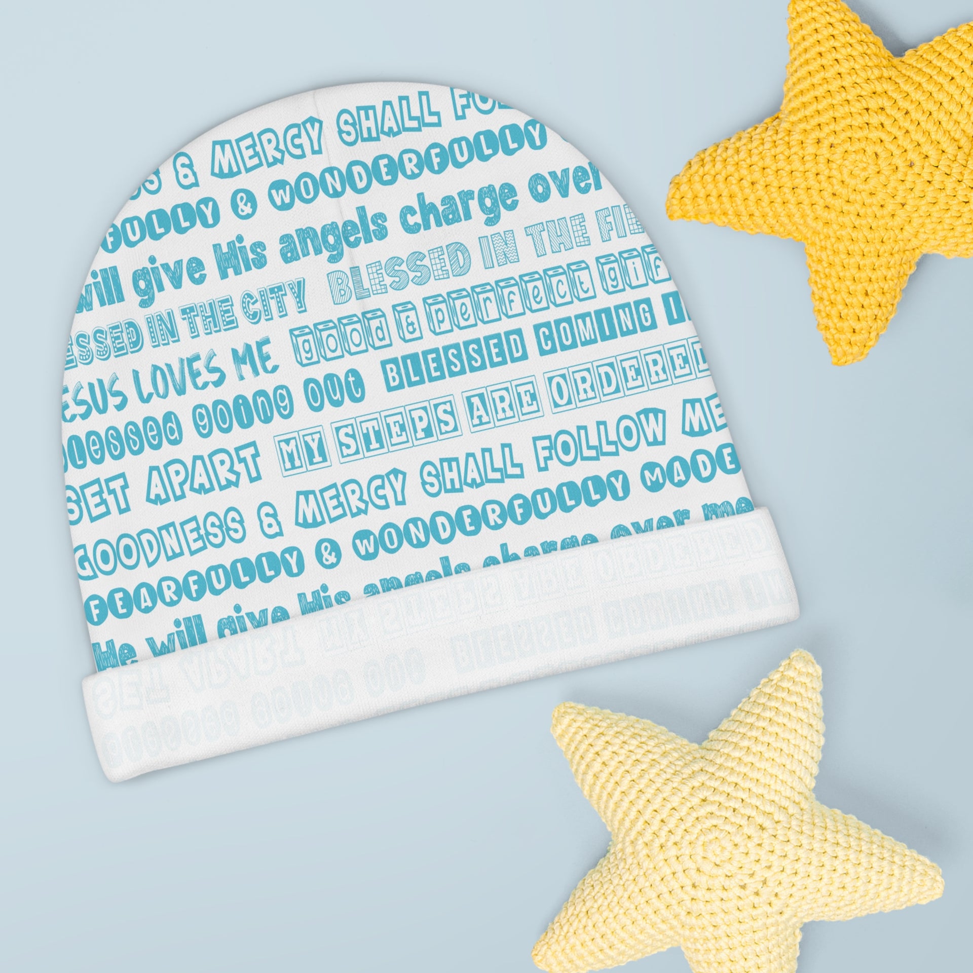 Team Jesus 365 - Baby Beanie (Blue Letters on White Background)