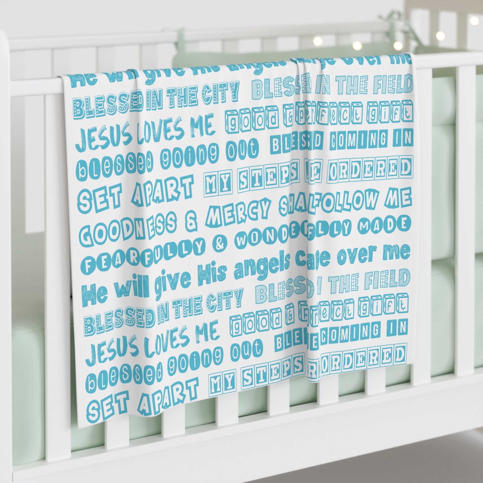 Team Jesus 365 - Baby Swaddle Blanket (Blue Letters on White Background)