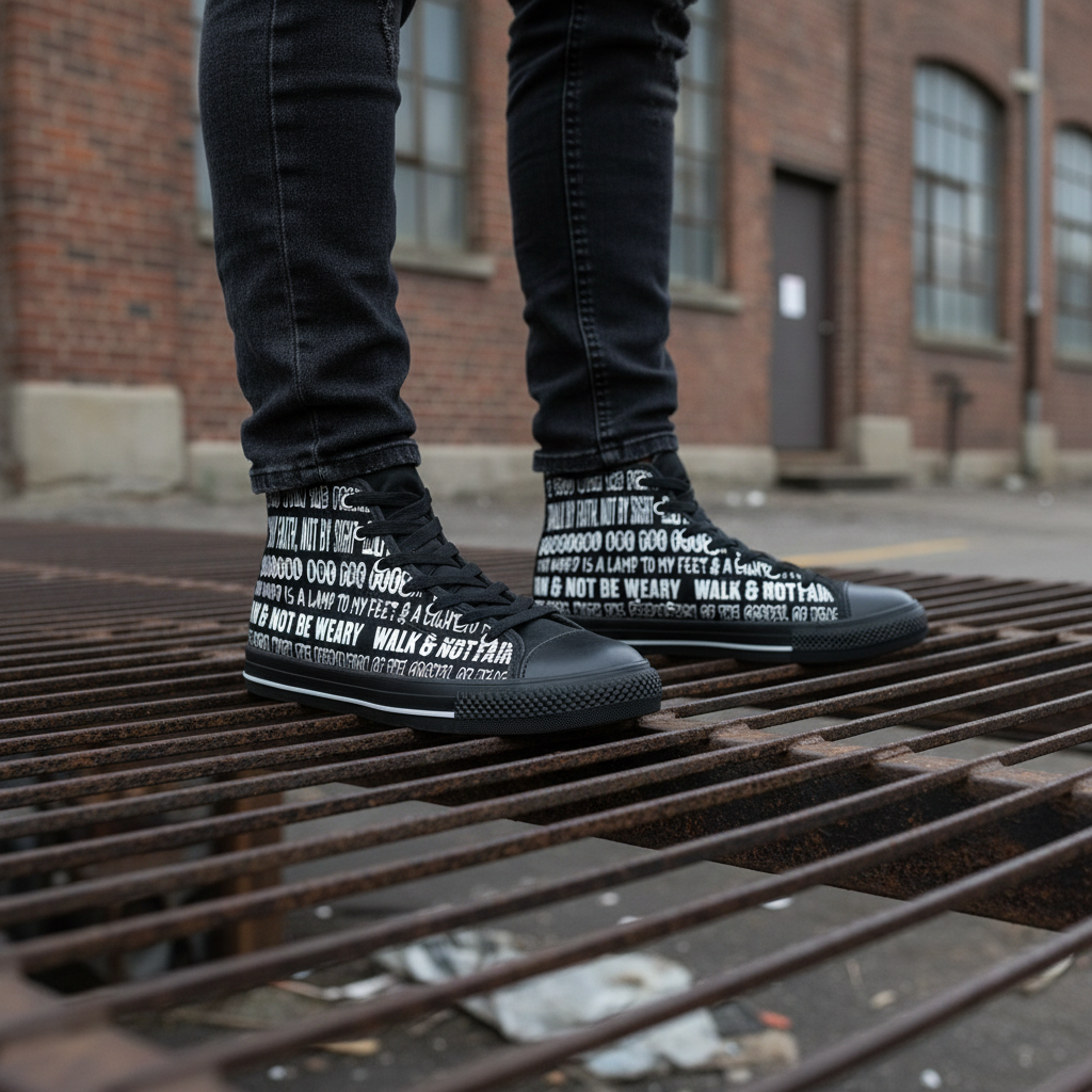 "Walk by Faith" - Men's Classic Sneakers (All Black)