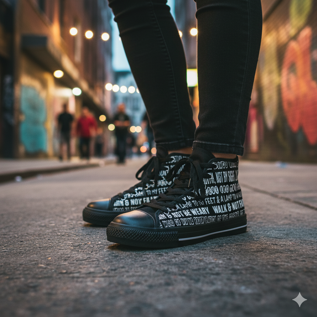 "Walk by Faith" - Women's Classic Sneakers (All Black)