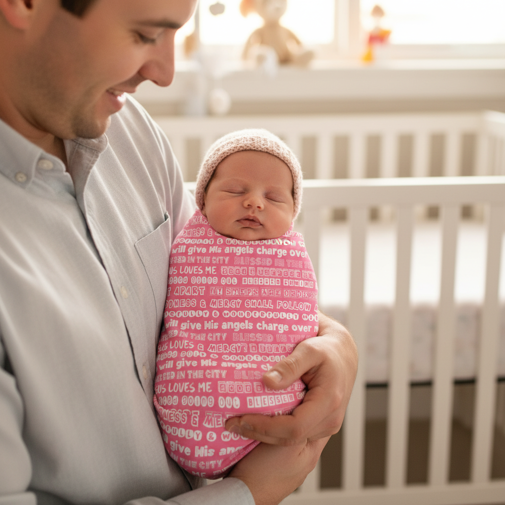 Team Jesus 365 - Baby Swaddle Blanket (White Letters on Pink Background)