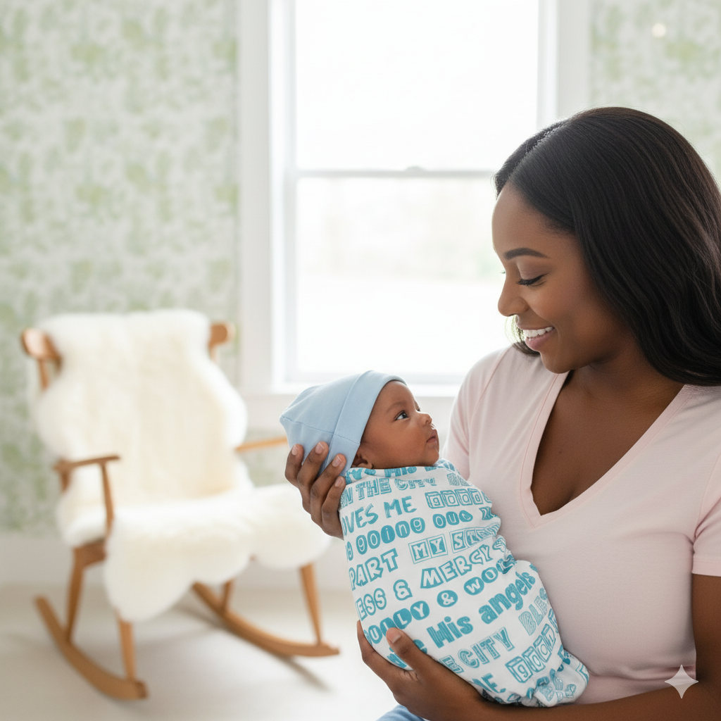 Team Jesus 365 - Baby Swaddle Blanket (Blue Letters on White Background)